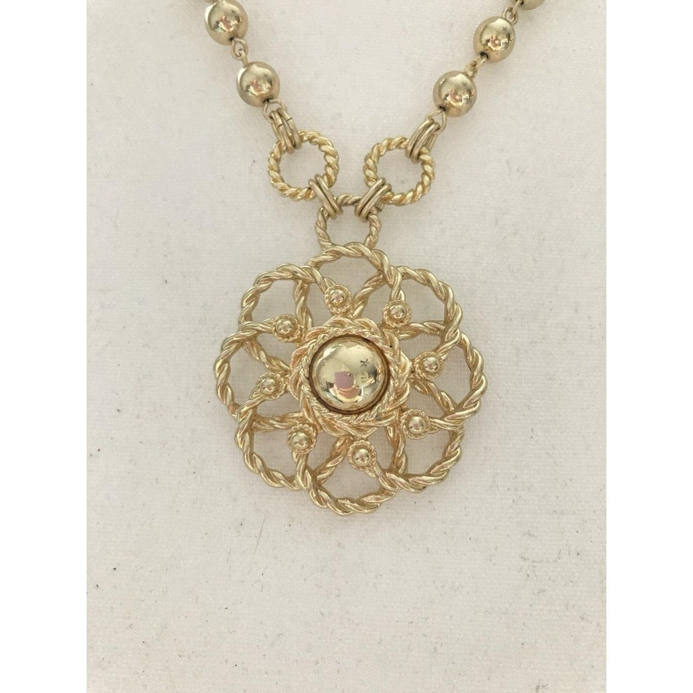 Vintage Bastian Bros. Gold Tone Chain Necklace Openwork Flower Medallion Pendant